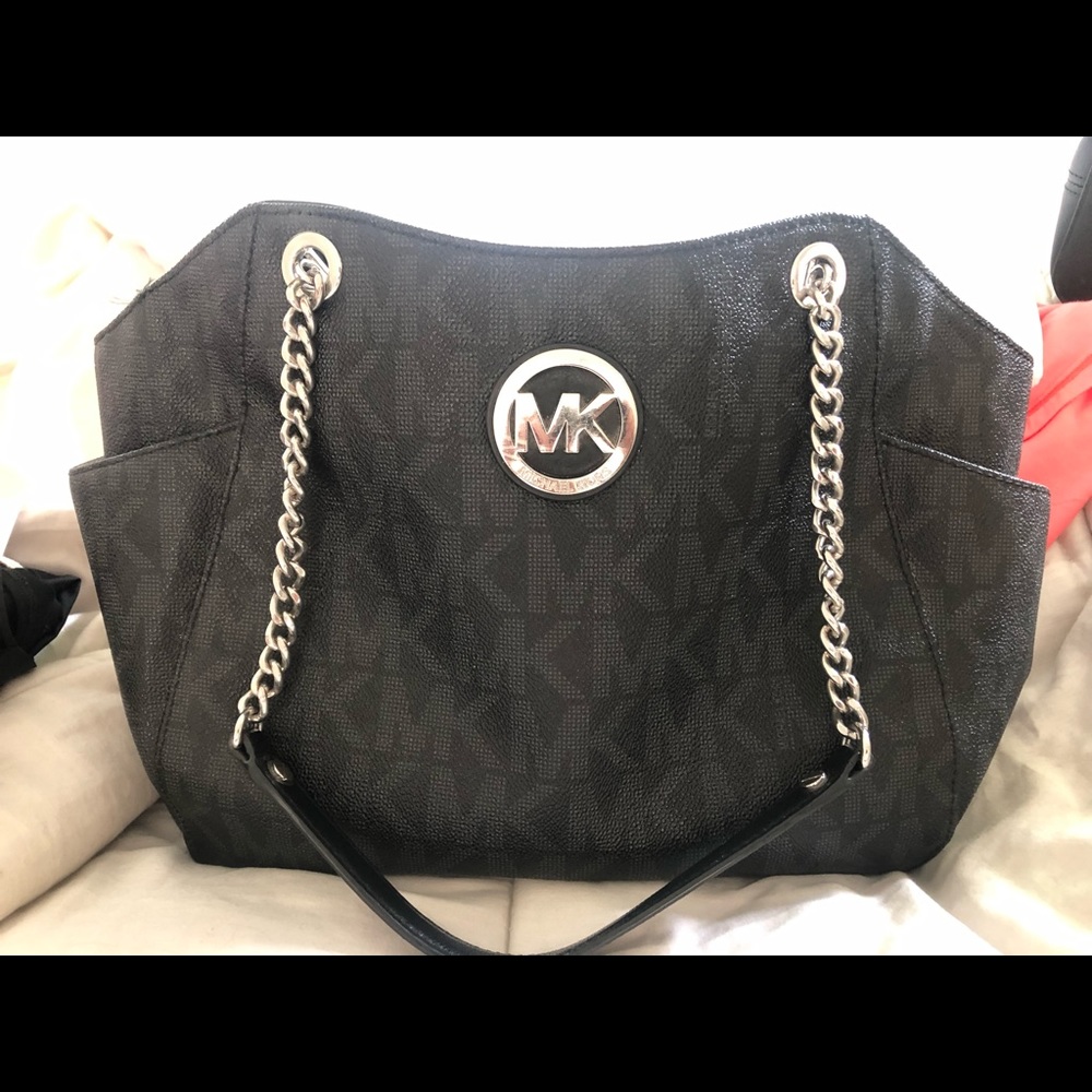 Black and silver MK satchel style bag